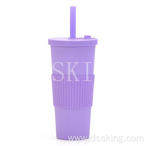 2022 New large capacity double layer plastic cup big Hole straw Portable outdoor straw cup